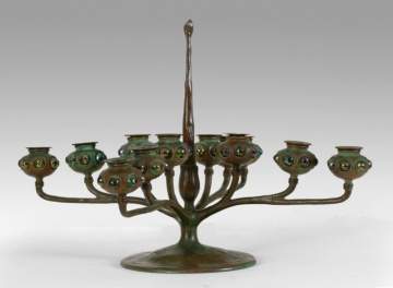 Fine & Rare Tiffany Bronze & Glass Candelabra 